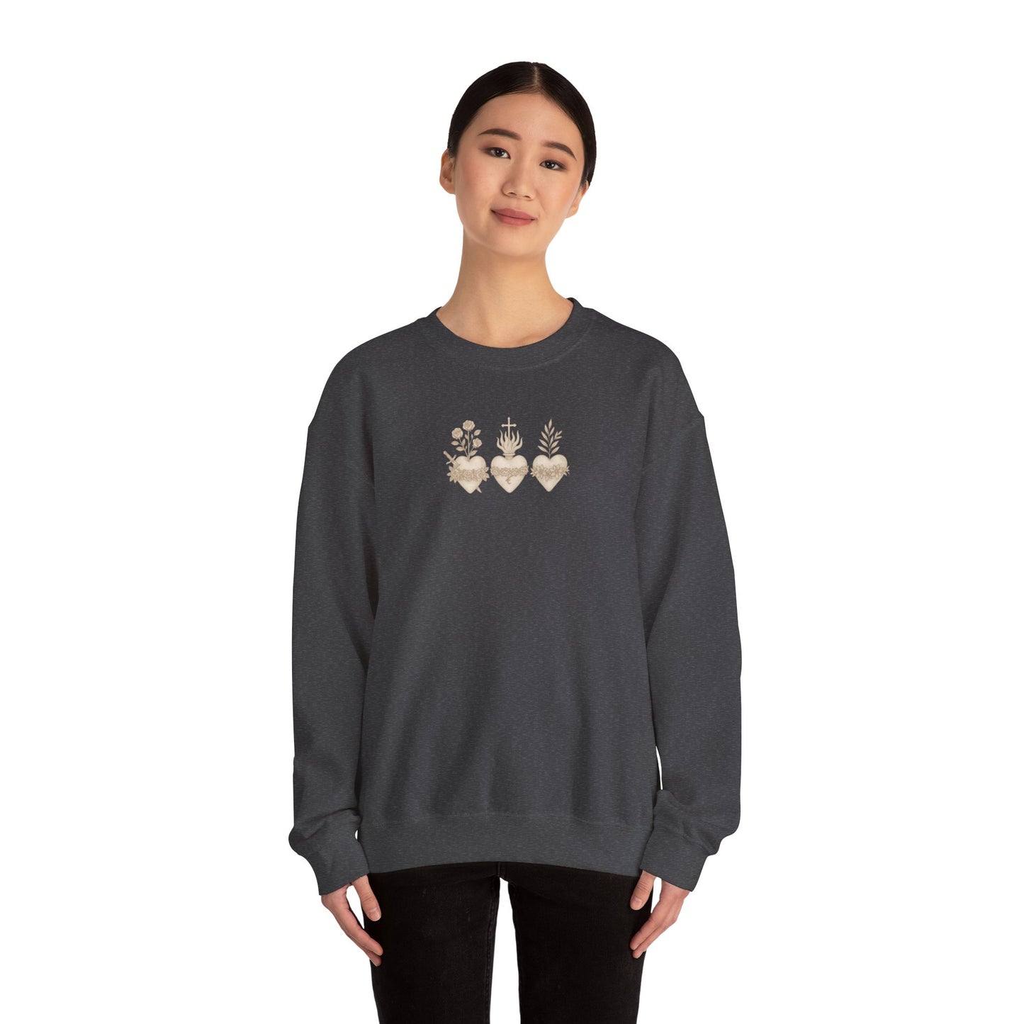 Sacred Heart Trio Catholic Shirt | Minimal Faith Tee | Jesus Mary Joseph Graphic | Christian Aesthetic Apparel
