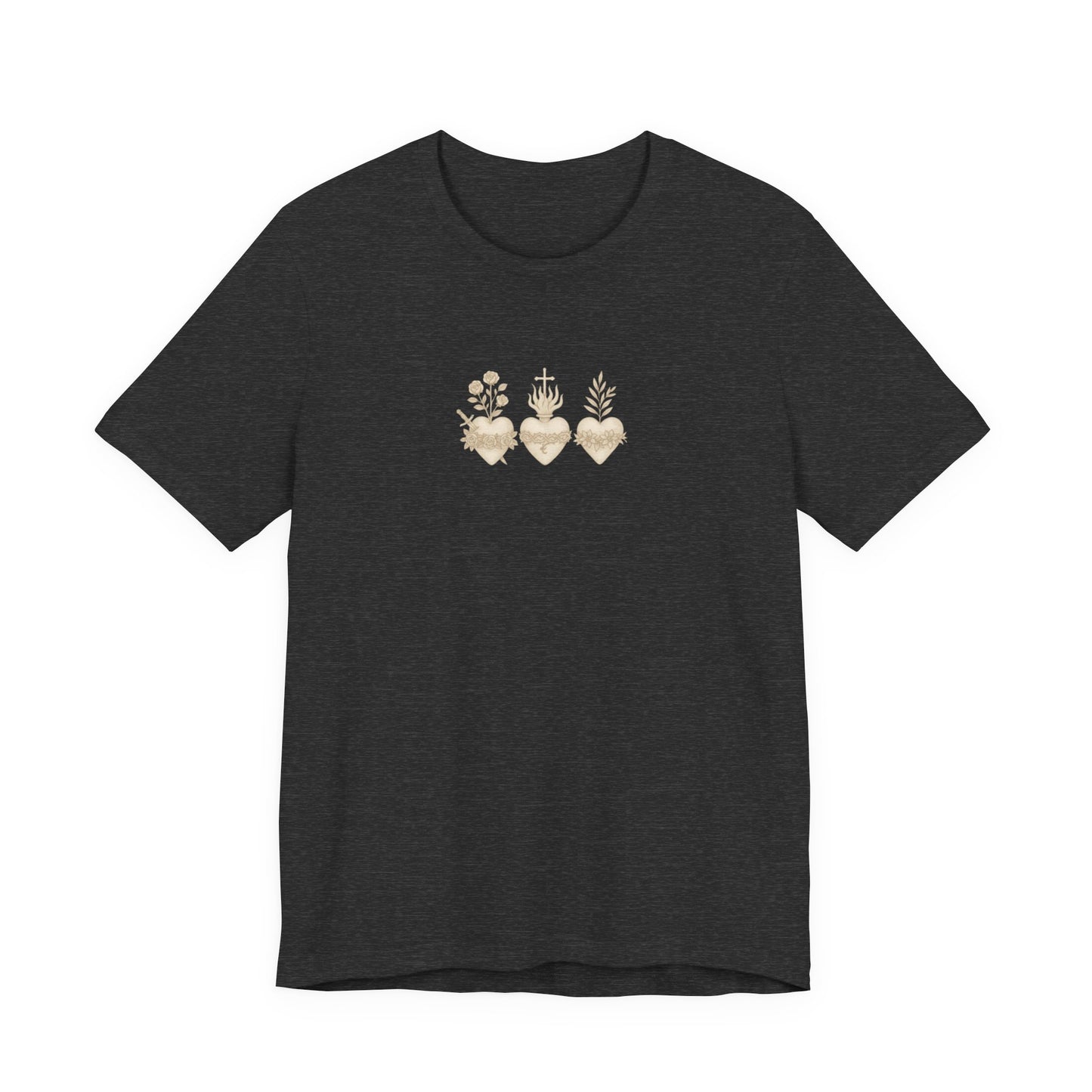 Sacred Heart Trio Graphic Tee — Minimal Vintage Botanical Hearts T-Shirt