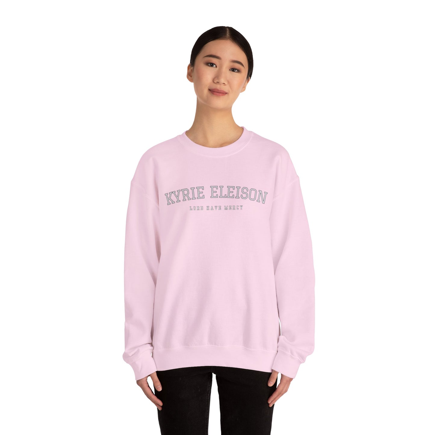 Kyrie Eleison Crewneck Sweatshirt — Catholic “Lord Have Mercy” Minimalist Pullover
