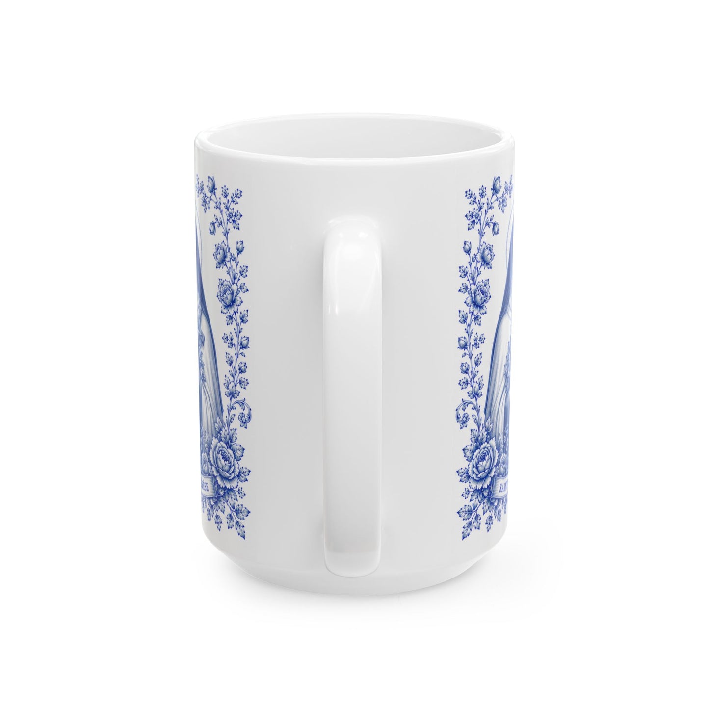Saint Thérèse of Lisieux Catholic Mug – Blue Toile Design (11oz & 15oz)