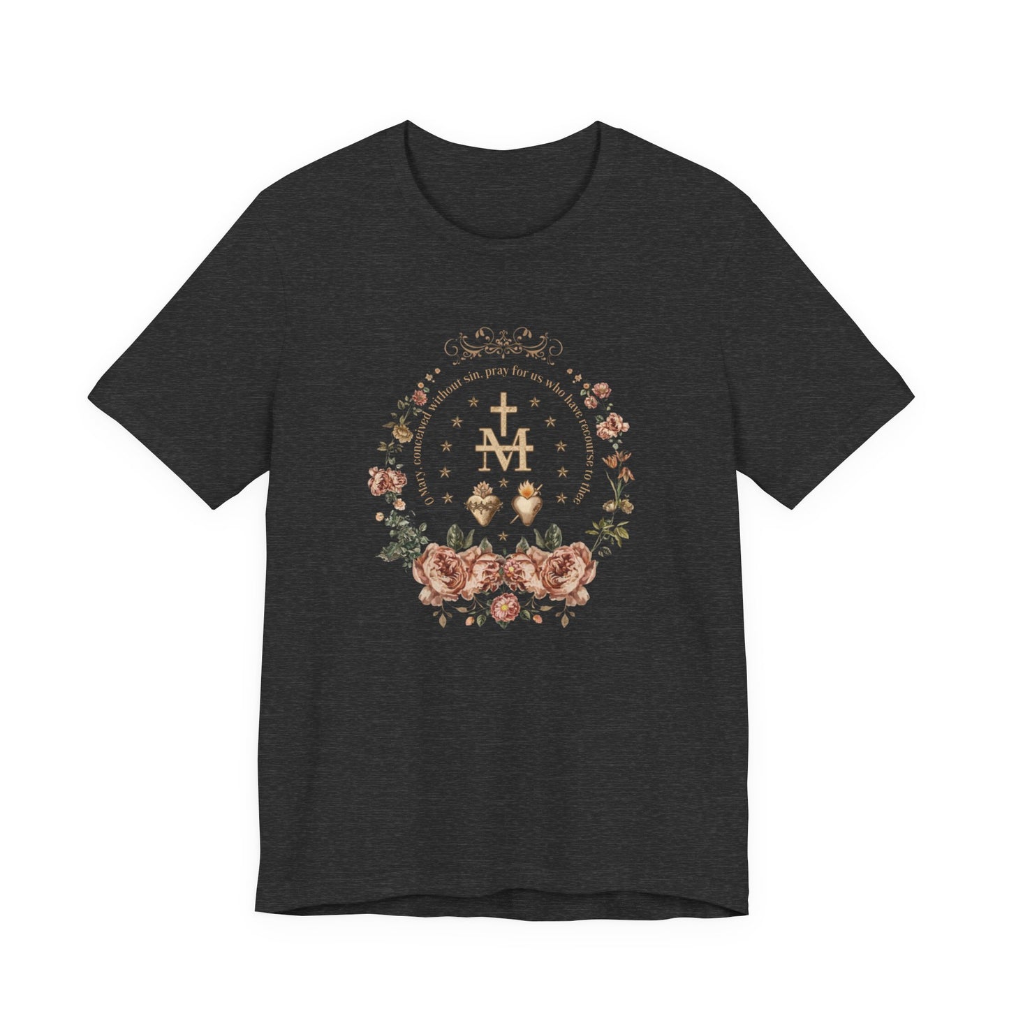 Marian Sacred Heart Shirt – Catholic Floral Mary Devotional T-Shirt
