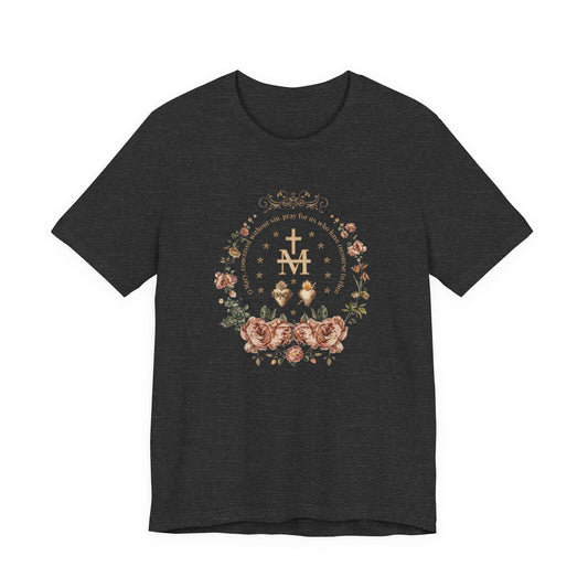 Marian Sacred Heart Shirt – Catholic Floral Mary Devotional T-Shirt
