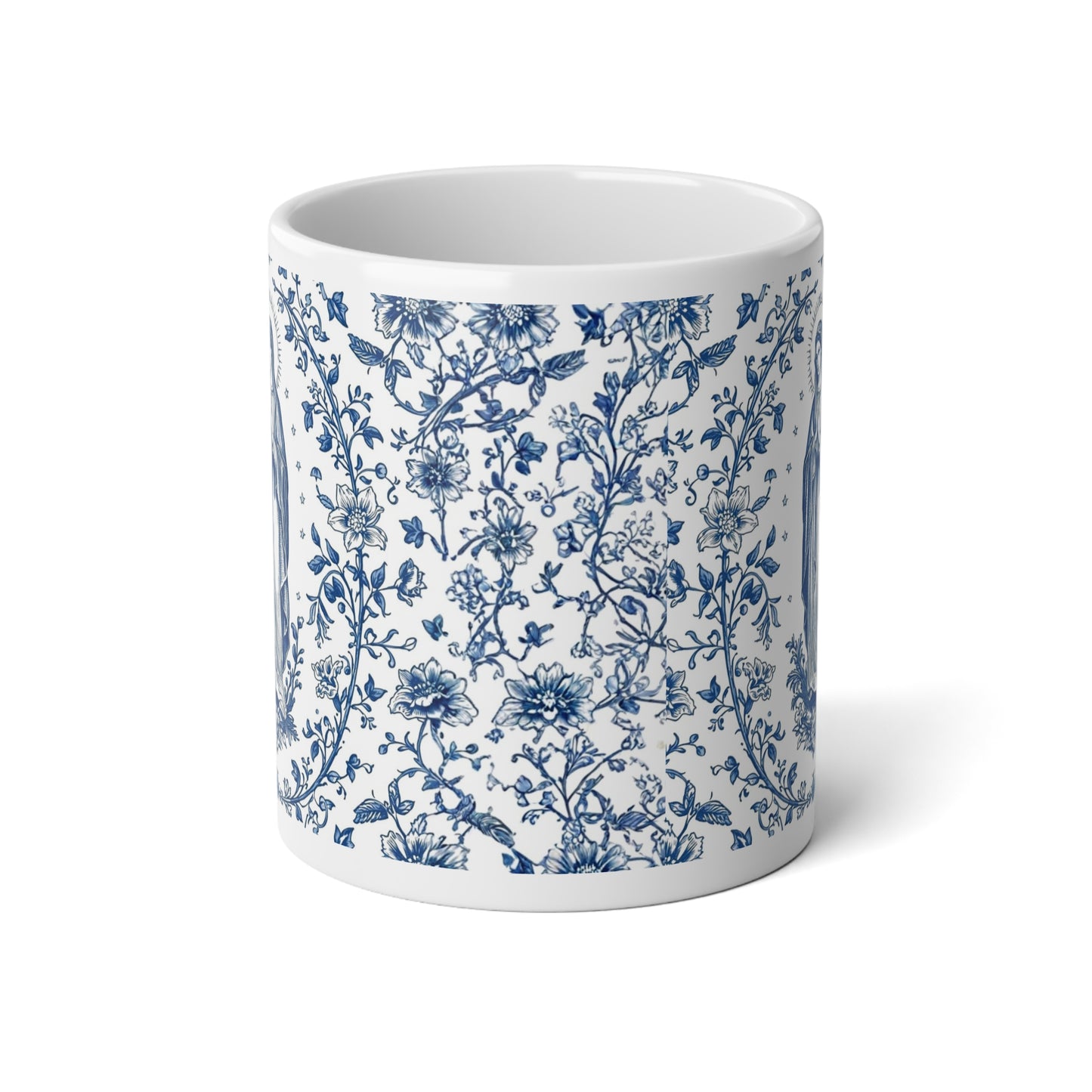 Blessed Mother 20oz Jumbo Mug — Blue Marian Toile 'Ave Maria' Catholic Coffee Cup