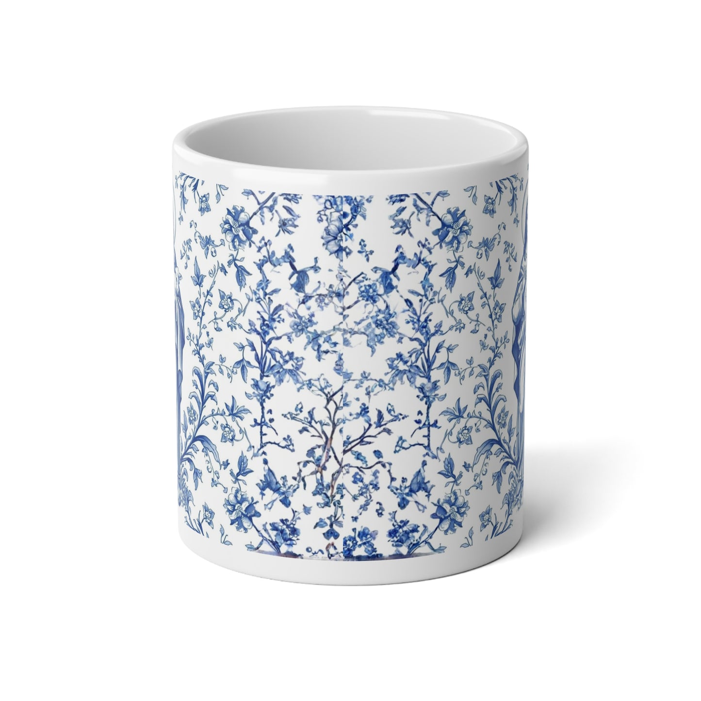 Good Shepherd Toile 20oz Jumbo Mug — Blue Floral Catholic Coffee Cup (Christian Gift)