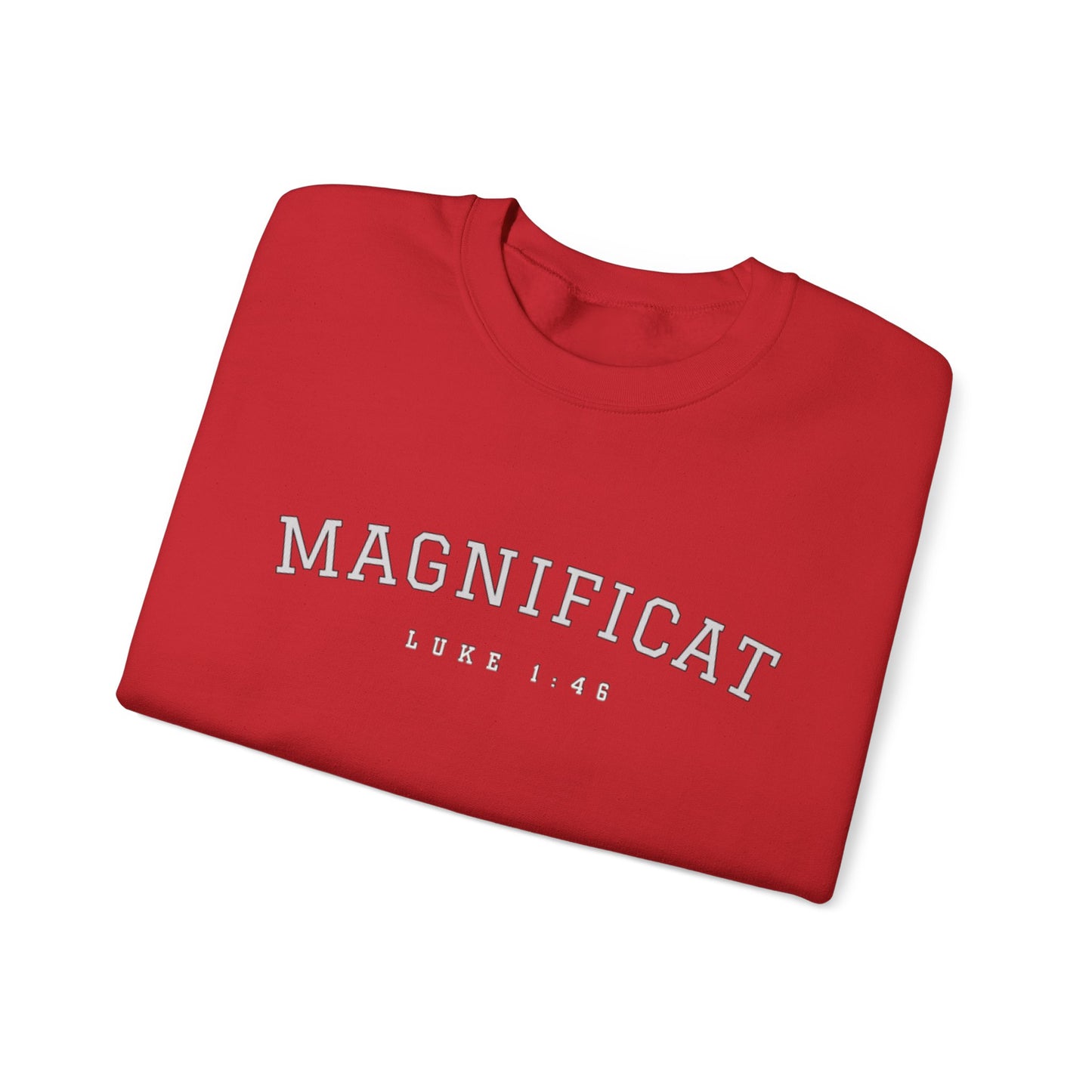 Magnificat Crewneck – Luke 1:46 Catholic Varsity Sweatshirt