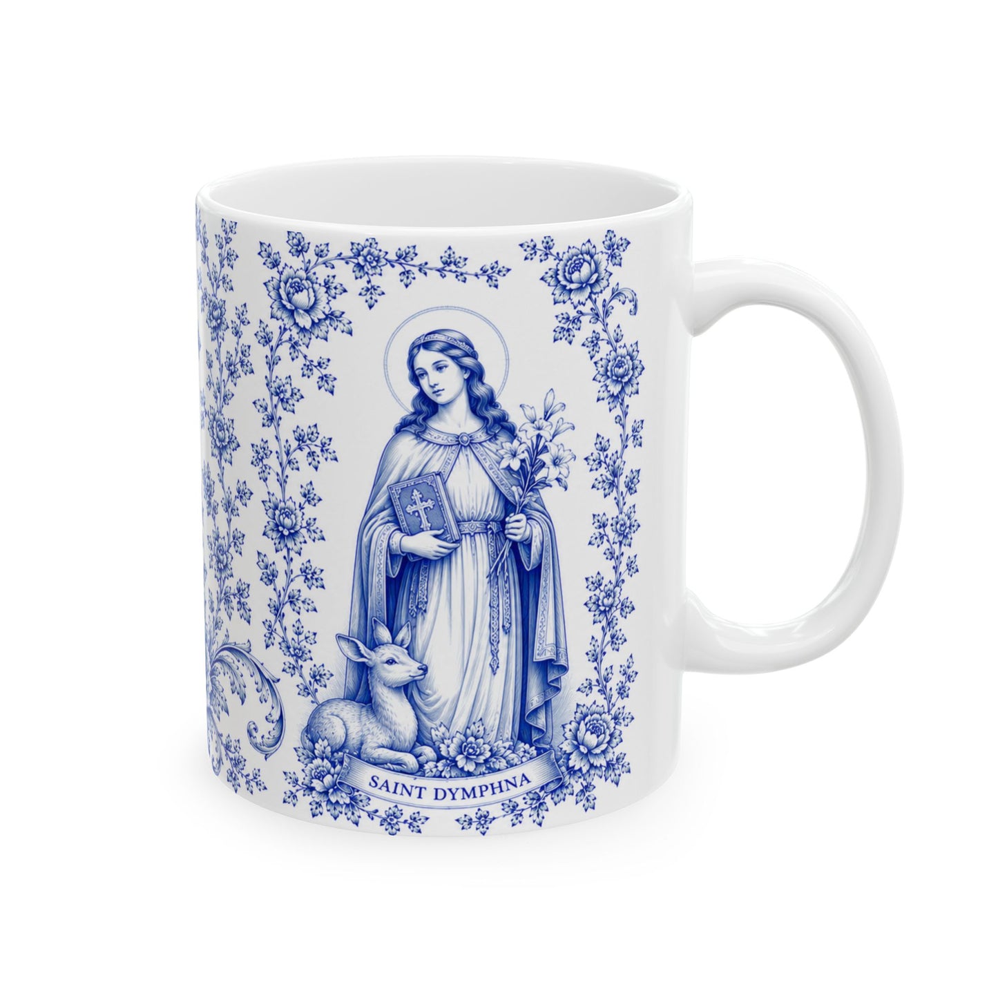 Saint Dymphna Ceramic Mug — Catholic Angel Coffee Mug (11oz & 15oz)