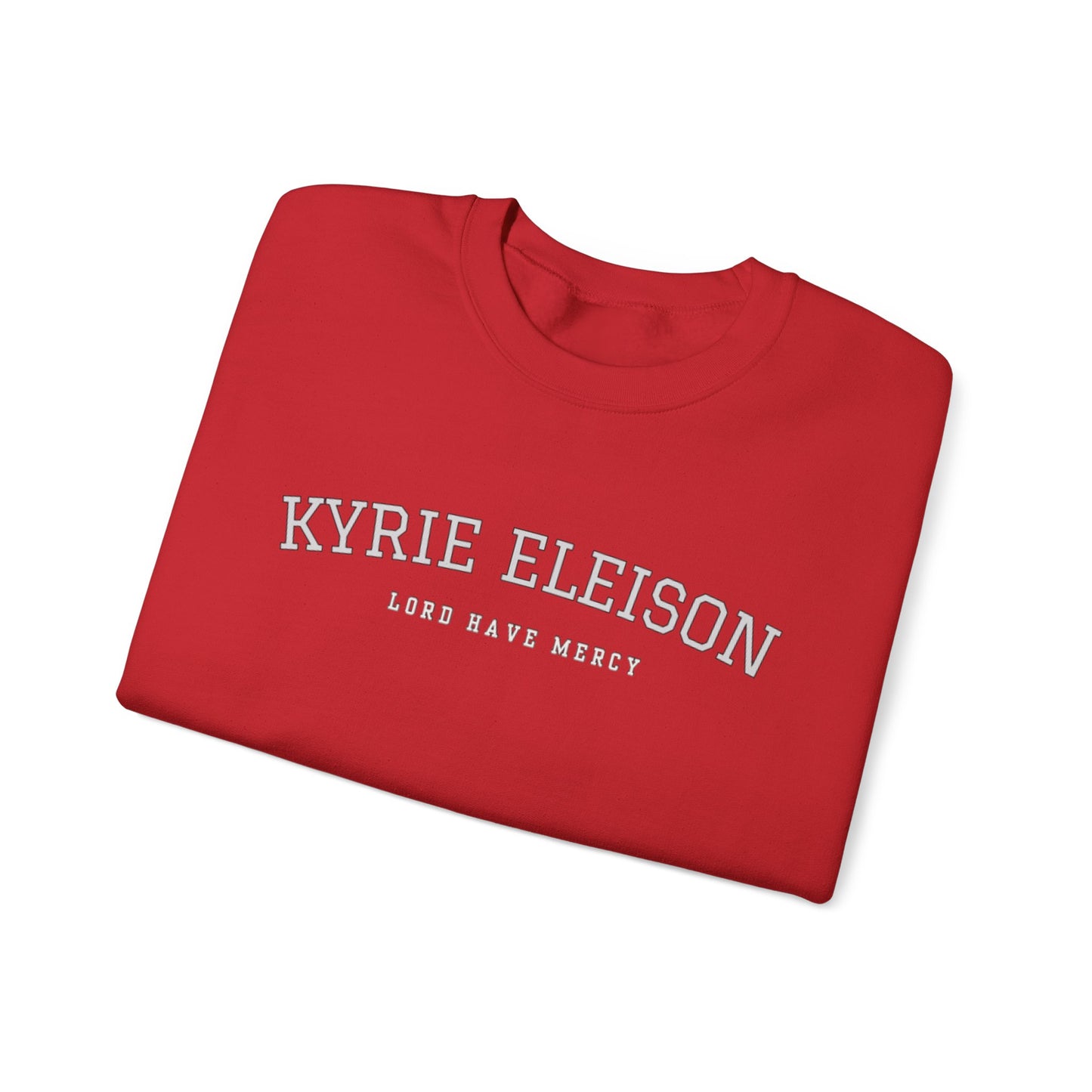 Kyrie Eleison Crewneck Sweatshirt — Catholic “Lord Have Mercy” Minimalist Pullover