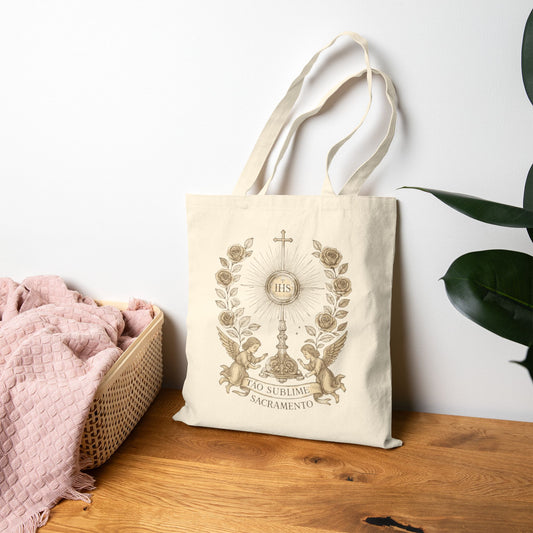 Monstrance Catholic Tote Bag — Sacred Eucharist Canvas Tote