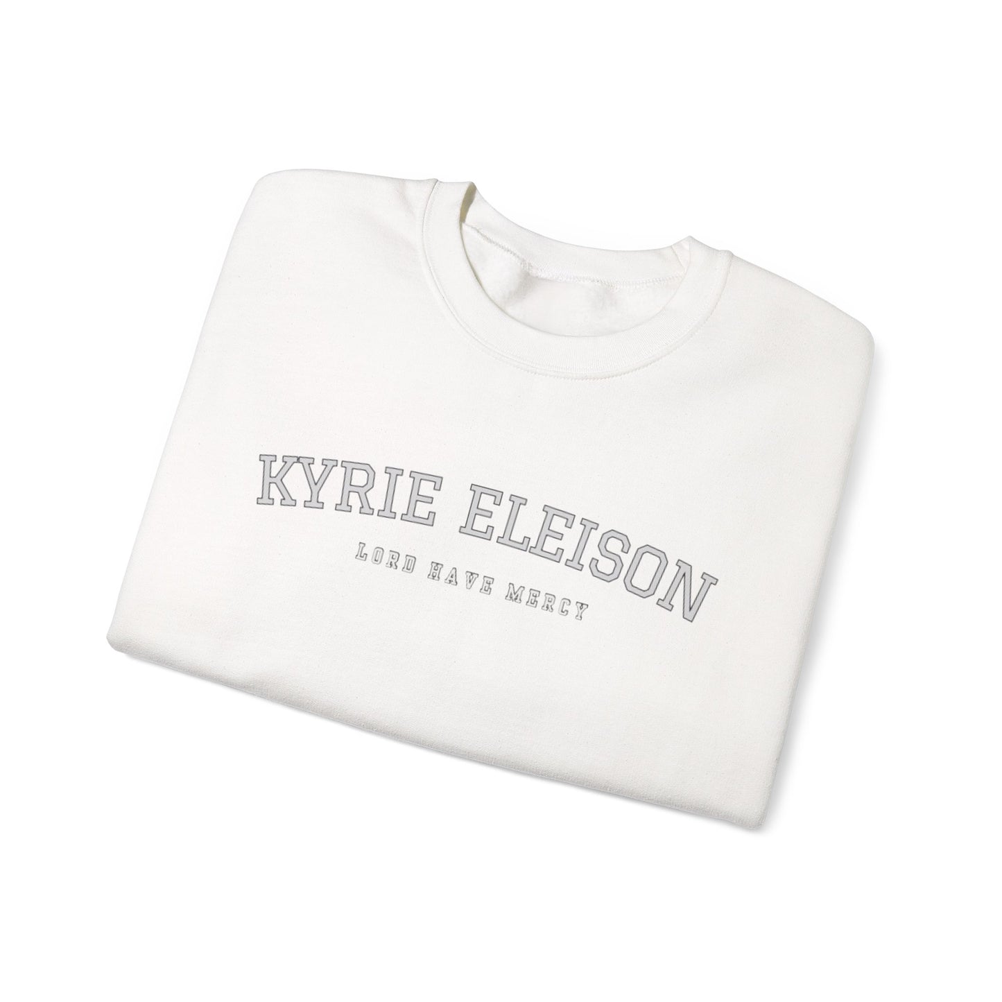 Kyrie Eleison Crewneck Sweatshirt — Catholic “Lord Have Mercy” Minimalist Pullover