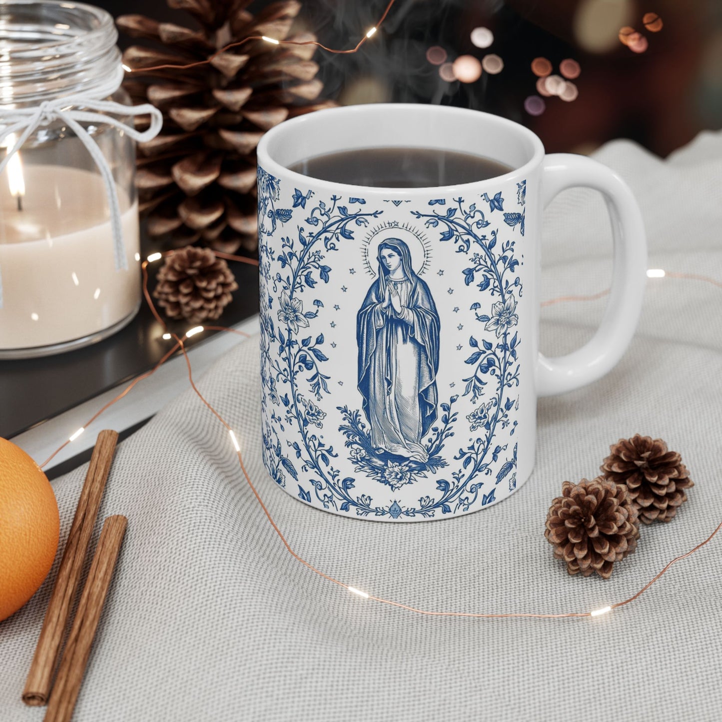 Blessed Mother Mary Ceramic Mug — Catholic Rosary Prayer Coffee Cup (11oz, 15oz)