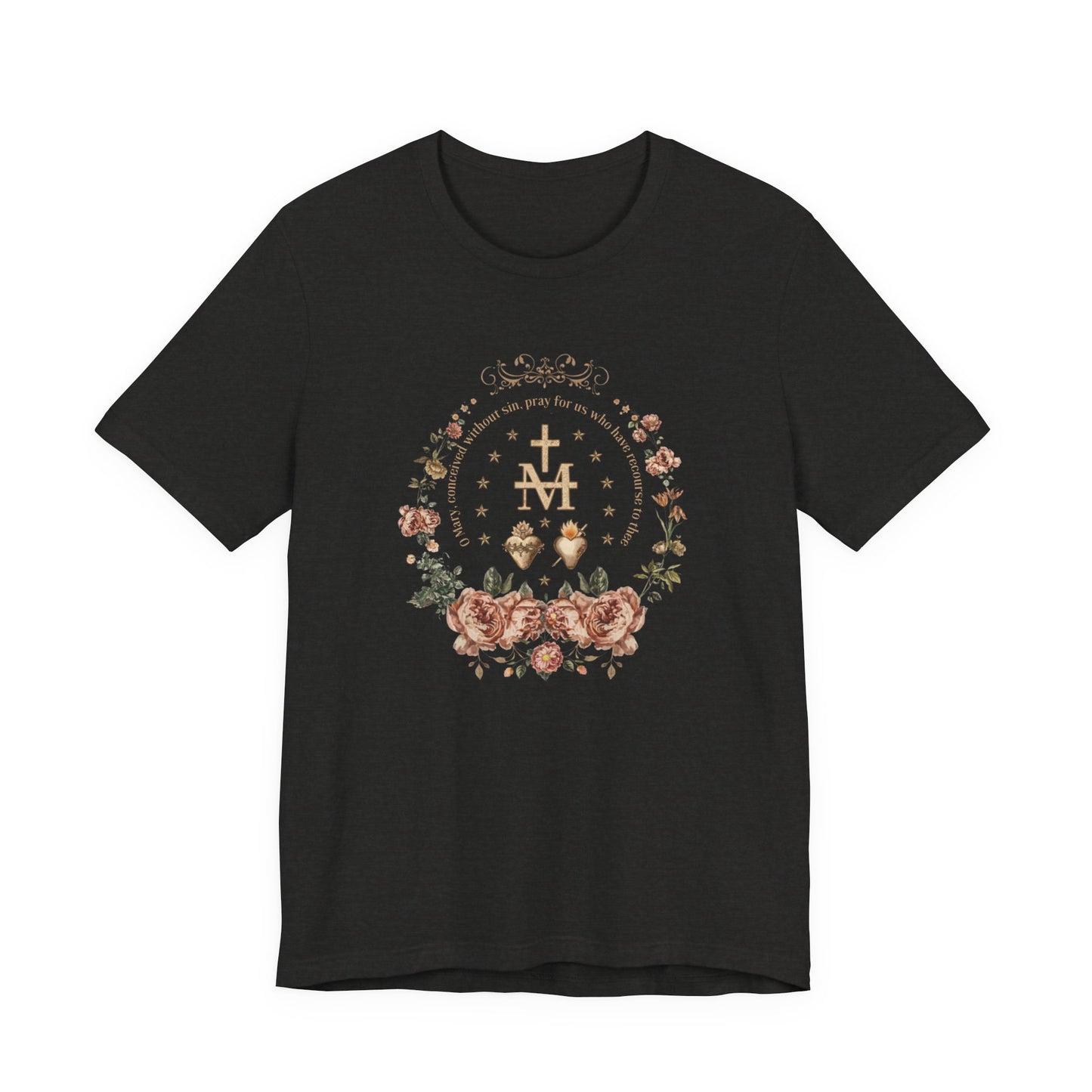 Marian Sacred Heart Shirt – Catholic Floral Mary Devotional T-Shirt